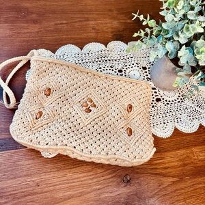 Vintage Tan Crochet Clutch